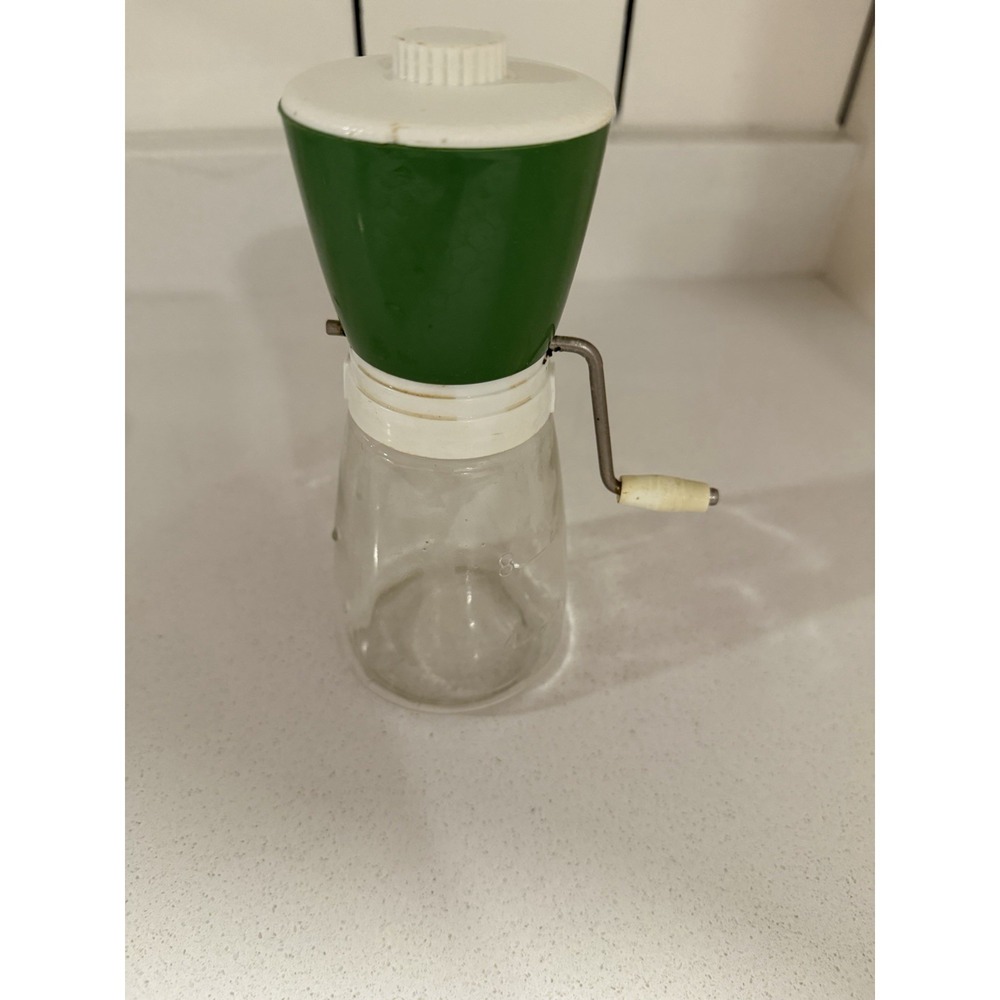 Vintage Federal Housewares Chicago Made Glass Nut Grinder/Chopper Avocado Green